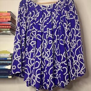Vintage 90s Silk Diane Von Furstenberg Nautical Rope Print Purple White Skirt M